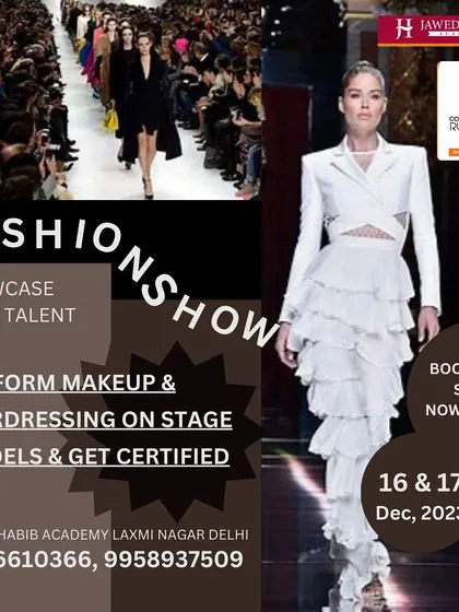 A promotional poster for a fashion show where our students get to perform makeup and hairdressing on stage models. We provide incredible platforms to showcase talent.