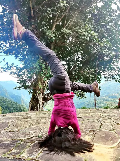 Inversions change your perspective. A headstand with the mountains as my witness is a reminder to stay grounded even when the world is upside down.