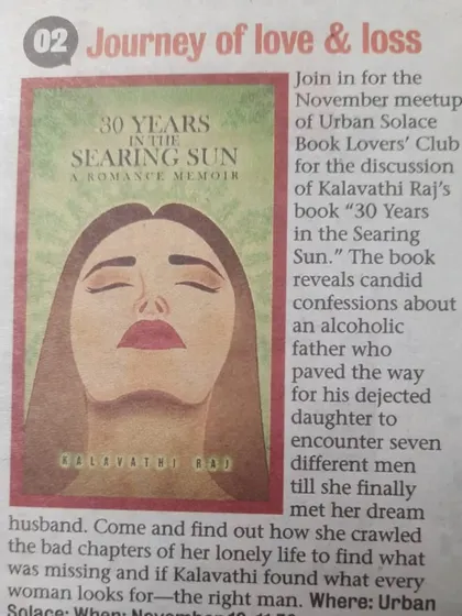 The Bangalore Mirror covering our November Book Lovers' Club discussion on Kalavathi Raj's memoir, "30 Years in the Searing Sun."
