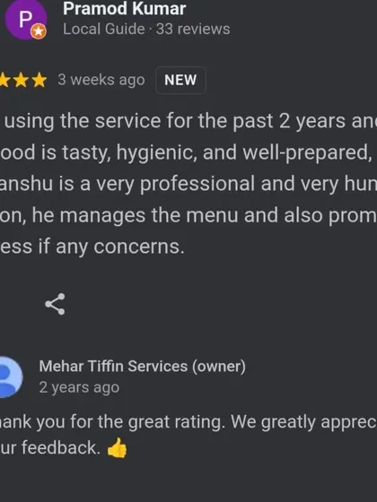 It's always a pleasure to hear from long-term customers. We appreciate the kind words about my service and our tasty, hygienic, and well-prepared food.