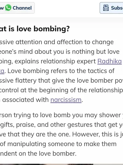 In this HealthShots article, I define what love bombing is: excessive attention and flattery used to gain power and control, often associated with narcissism.