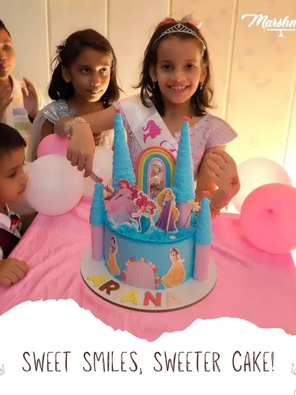 Sweet smiles, sweeter cake! The birthday princess herself, ready to cut into her magical Disney castle cake. Seeing this joy is the best part of my job.