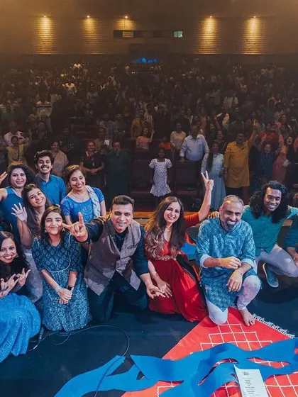 A group photo with my band and choir after the 'Vari' album release concert in Bengaluru. It takes a village to create a big show, and I'm so grateful for every single person on this stage.