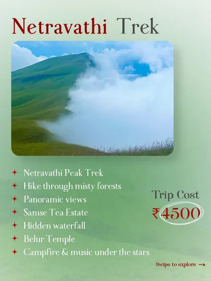 A closer look at the Netravathi trek package, priced at 4500 rupees. It is a comprehensive package for a perfect weekend getaway.