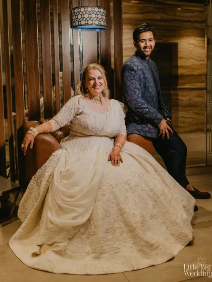 A stylish, posed shot of the couple at their Sangeet. We work with you to create a mix of candid and classic portraits.