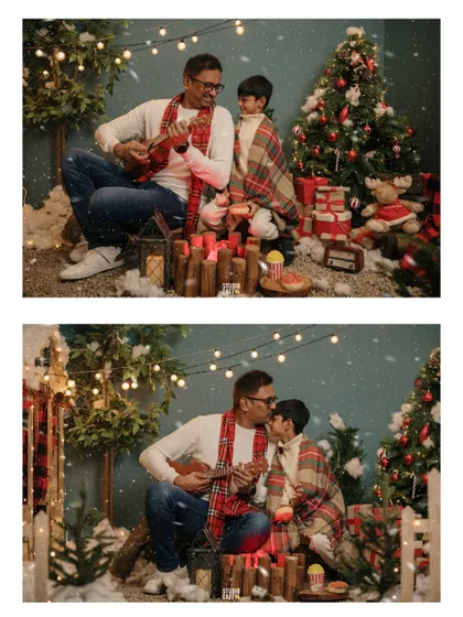 A collage of a father and son sharing a special bond during their Christmas session.