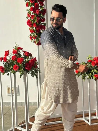Showing off a custom-designed ombre kurta, perfect for a stylish Mehendi or Sangeet. The right outfit helps me get into character as a performer.