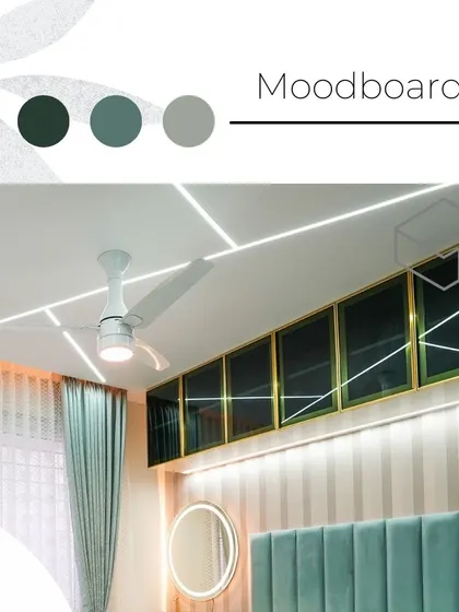 Every great design starts with a mood board. This is where I bring together colors, textures, and inspiration to create a cohesive vision for a space, like this serene green bedroom concept.