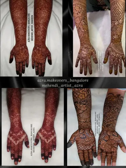 This collage displays different bridal and heavy non-bridal designs, including some with a beautiful dark stain.