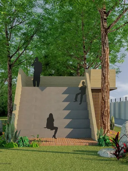 Another concept for the IT firm's recreational space, this design functions like a modern treehouse. The external staircase doubles as amphitheater-style seating for small gatherings, blending form and function.