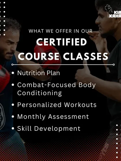 Our certified course classes offer a complete package: a nutrition plan, combat-focused body conditioning, personalized workouts, monthly assessments, and skill development.