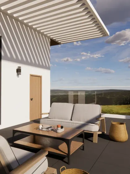 The villa's upper terrace is designed as a private outdoor lounge. Complete with comfortable seating and a pergola for partial shade, this space offers breathtaking views and serves as a perfect retreat for relaxation.