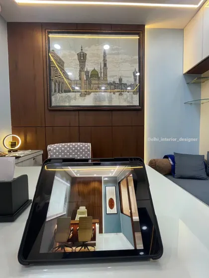 This photo shows how my 3D design on the tablet translated into the real, finished office cabin. I ensure that what you see in the preview is what you get in reality.
