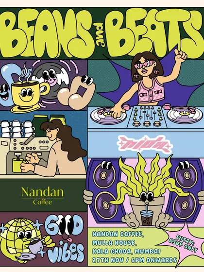 The poster for "Beans & Beats," a unique event I organized at a coffee shop. It was a chill afternoon session combining two of my favorite things: great music and amazing coffee.