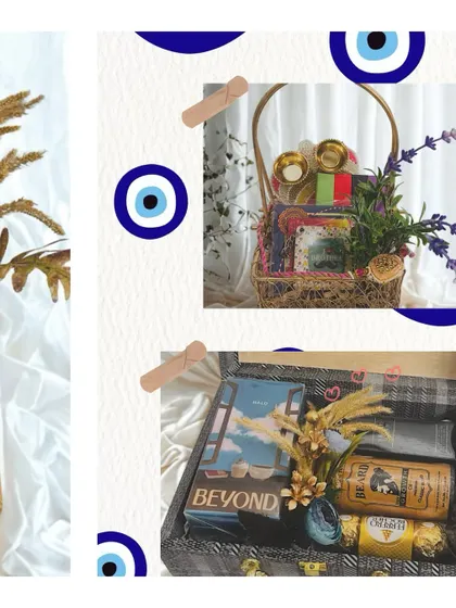 A collage showcasing different Rakhi hamper styles, from rustic baskets to elegant boxes. This highlights our ability to customize gifts to match your brother's personality.