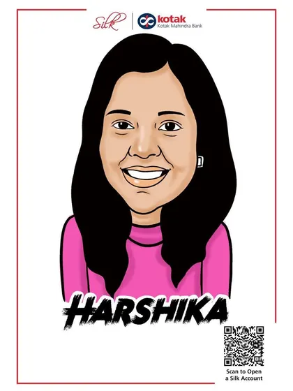 Another example of a branded digital caricature for Kotak Bank. We can add logos, QR codes, and custom borders to fit your campaign.