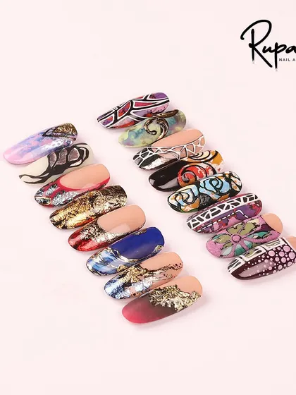 A beautiful collection of my advanced foil nail art. The way the foil catches the light adds so much dimension and glamour.