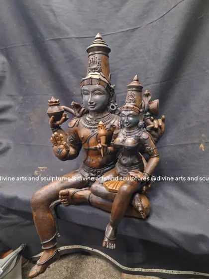 Here is the wax model of Swarnakarshana Bhairava, a form of Lord Shiva known to attract prosperity. The sculpture shows him with his consort, a form that requires careful balance and composition.
