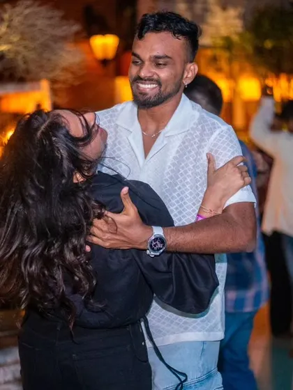 A close and happy embrace. The connection is what matters most.