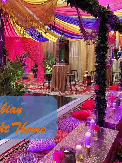 An immersive Arabian Nights theme is a fantastic choice for a milestone celebration. This setup shows our ability to execute complex, high-concept themes with detailed decor, from seating to lighting.
