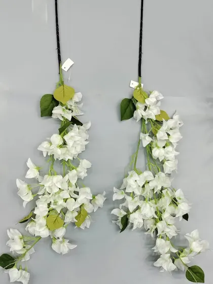 Delicate trailing artificial bougainvillea stems in white, ideal for adding to wedding decor or hanging arrangements.
