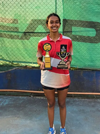 A double victory for Nikita Golhar, winning the Women’s Singles at Malabar Hill Club and the mixed doubles at the All-Star Tennis Tournament.