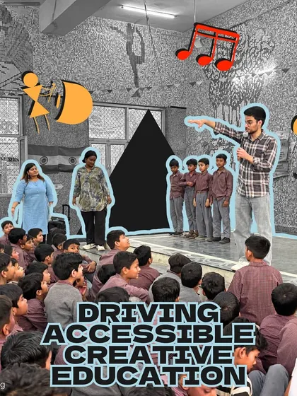On-stage in a school auditorium, our fellows lead a large group of students in a musical activity. We are equipped to handle sessions of all sizes, from intimate classrooms to large assemblies.