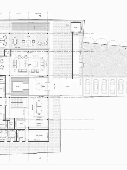 These plans and renders are for a 25,000 sqft modernist home. The design is conceived as a private, inward-looking structure that opens up to beautifully layered internal courtyards and social spaces, creating a personal sanctuary that balances grandeur with intimacy.