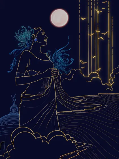 A more minimalist version of the same digital artwork, emphasizing the clean, electric gold lines that define the form.