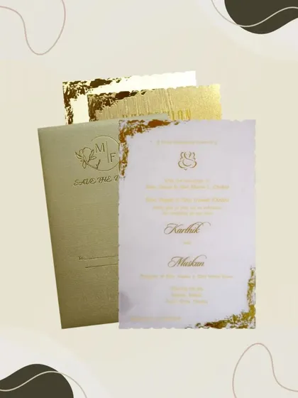 This metallic light brown wedding invitation card includes two inserts and one acrylic fiber sheet insert, offering a unique texture and modern feel.