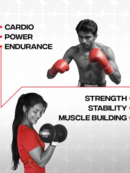 This class combines the cardio, power, and endurance of boxing with the strength, stability, and muscle-building of weight training.