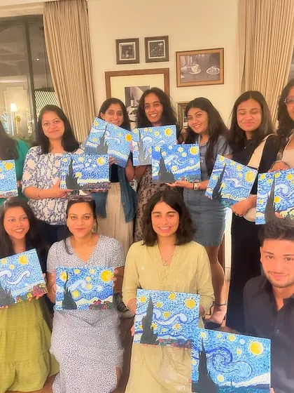 A full house of happy artists with their 'Starry Night' paintings. It's always a joy to see a room full of creativity.