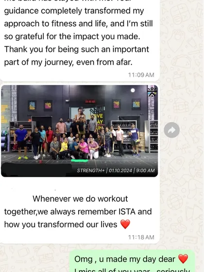 This follow up message shows the strong community we build. Even after moving away, my clients remember their time at ISTA and the transformation they experienced. This is what the ISTA family is all about.