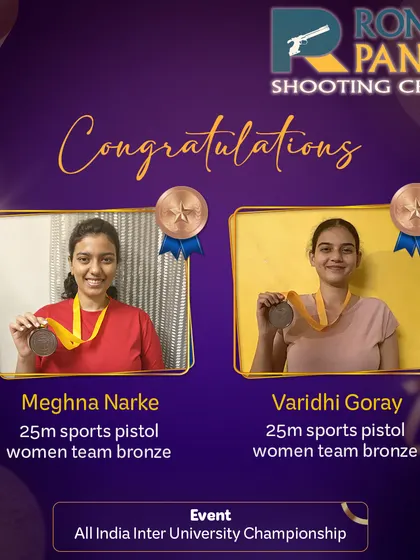 A proud moment for our shooters Meghna Narke and Varidhi Goray for securing the 25m Sports Pistol Women Team Bronze at the All India Inter-University Championship.
