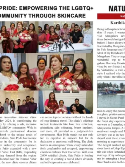 Our clinic's mission of empowering the LGBTQ+ community through skincare was featured in this newspaper article, celebrating the opening of our new branch in East Delhi.