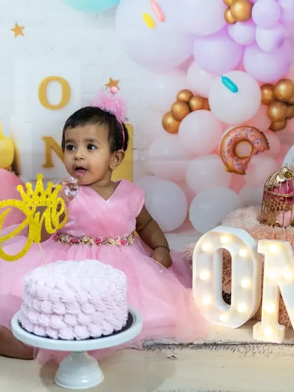 A royal celebration for a one-year-old princess. Our cake smash sessions are designed to be as unique and special as your little one.