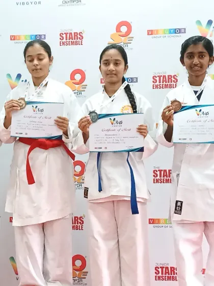 Our female warriors showcasing their medals at the 2025 Interschool Championship. They are powerful, skilled, and an inspiration to everyone in the dojo.