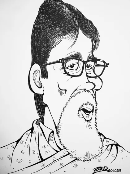 I drew this caricature of Amitabh Bachchan to congratulate him on receiving the prestigious Dada Saheb Phalke Award, celebrating a milestone in his career.