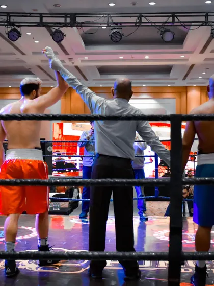 It's about how hard you can get hit and keep moving forward. A victory moment in the ring, a testament to physical and mental toughness.