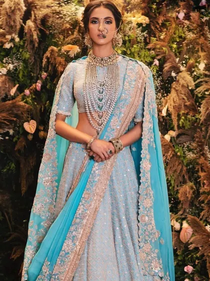 A dreamy, fairy-tale bridal look with a powder blue lehenga. I teach how to incorporate unconventional colors into bridal makeup while keeping the look timeless and elegant.