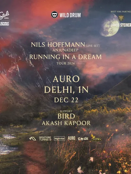 The official poster for the Nils Hoffmann 'Running in a Dream' tour stop in Delhi, where I had the honor of playing a support set. The dreamy, mountainous landscape perfectly captured the vibe of his music.