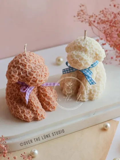 A sweet pair of my Rose Puppy candles. The detail of the tiny roses that make up their "fur" is what makes these so special.