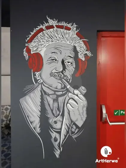 A cool, modern take on a classic icon. This portrait of Albert Einstein listening to music with headphones was painted for a client in Dehradun, adding a touch of genius to their space.