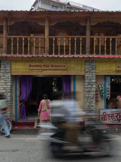 The revitalized street facade of the Rung Community Museum in Bhowali, Uttarakhand. We led a heritage retrofit of the shops and transformed the neglected upper floor into a museum, preserving its historical charm.