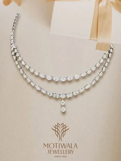 A beautiful two-tiered diamond necklace, presented as a gift. This image captures the timeless appeal and emotional significance of a classic diamond necklace.