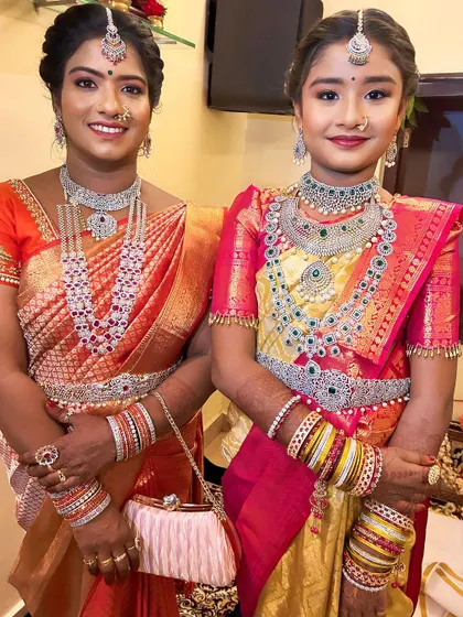 A side-by-side view of our diamond-look sets, showing how they can be coordinated for family events. Perfect for mothers, daughters, and sisters.