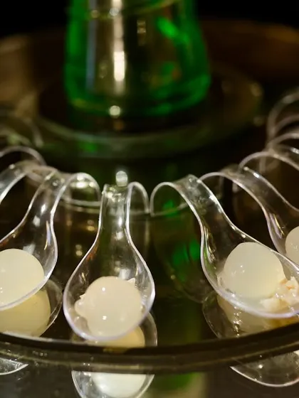 Another one of my molecular creations, this litchi-flavored sphere offers a burst of tropical sweetness. It's a dessert that pops before it melts!