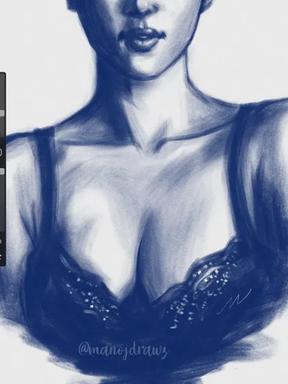 A close-up on the torso from the same study. This highlights the detail in the clothing and the way I use shadow to define the form of the character.