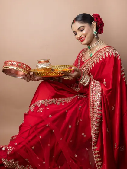 A full shot of the festive look, capturing the joy of the occasion.