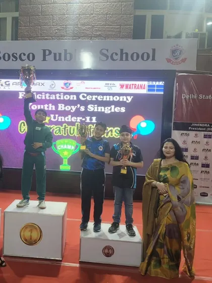 Arunim celebrating his gold medal win in the U-11 Boys Singles at the Delhi State Championship. He dominated two different age categories in this tournament.